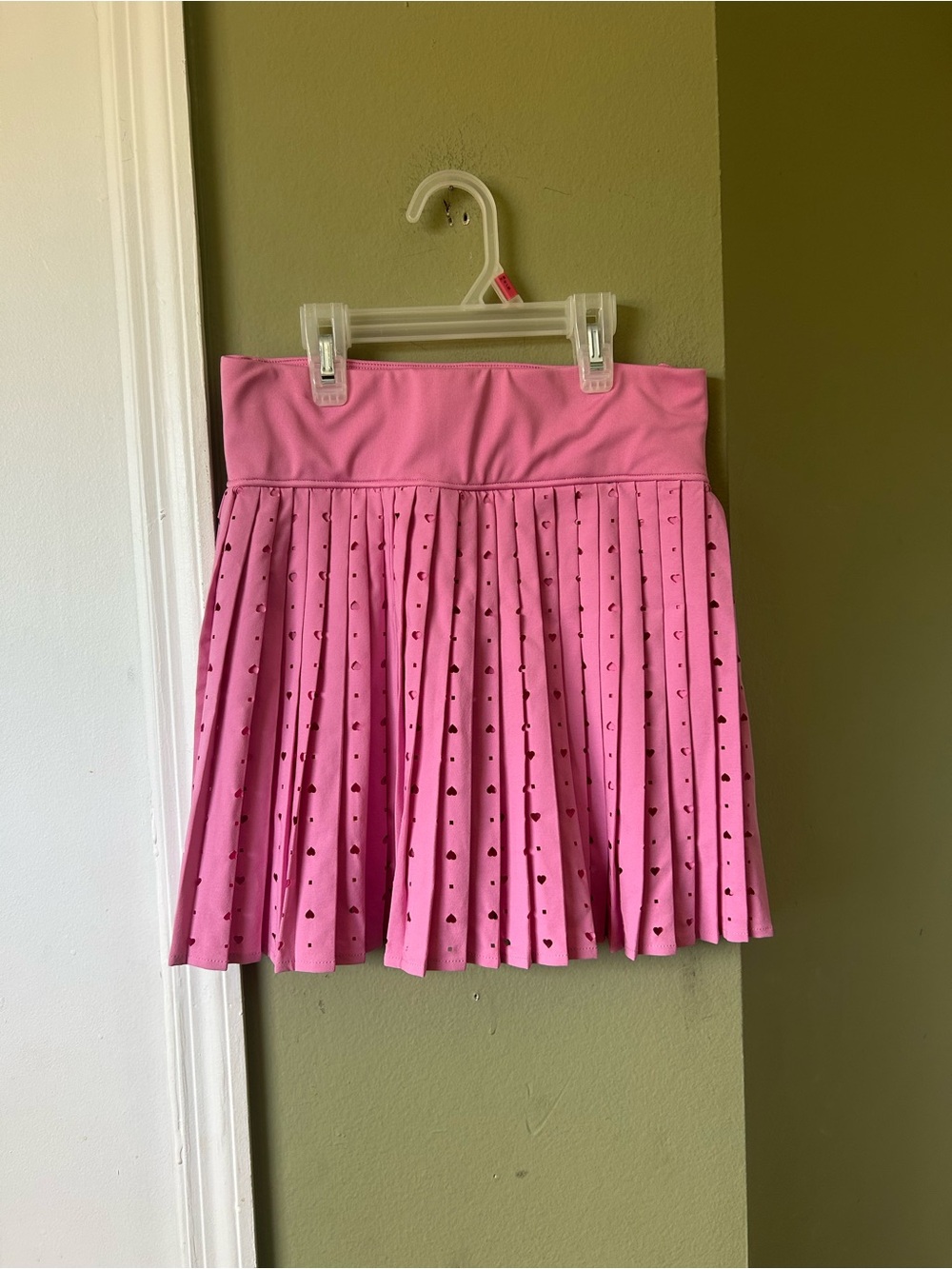 NWOT T/S by Thrive Pink Pleated Skater Skort with Cutout Hearts